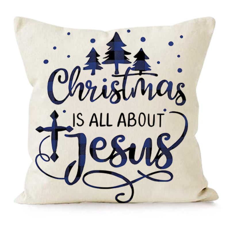 Wholesale Christmas Linen Plaided Letter Christmas Tree Print Pillowcase